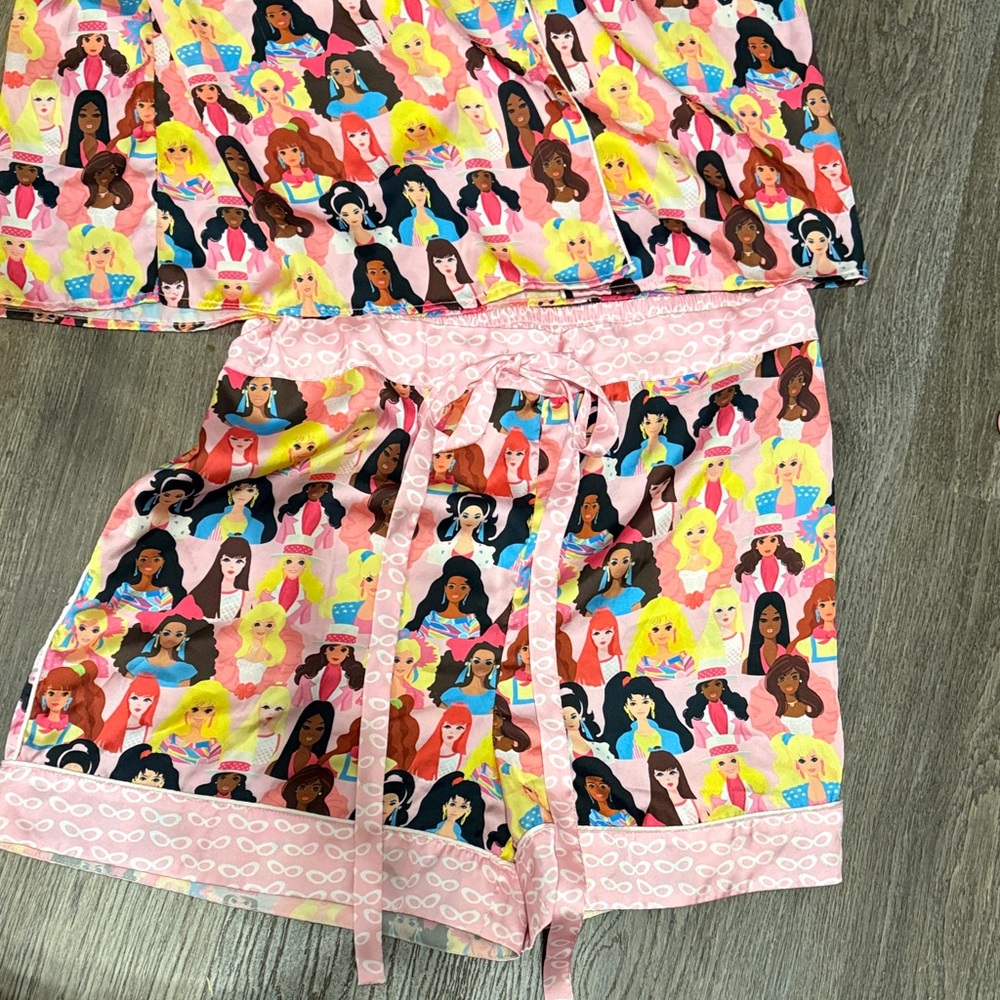 Women's Multicolor Printed Short Pajama Set - Pink Trim - Picture 4 of 5